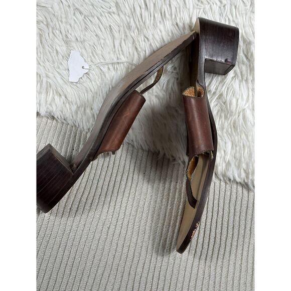 Enzo Angiolini Shoes Womens Size 8.5M Brown Leather Thong Block Heel Sandals - Picture 2 of 8